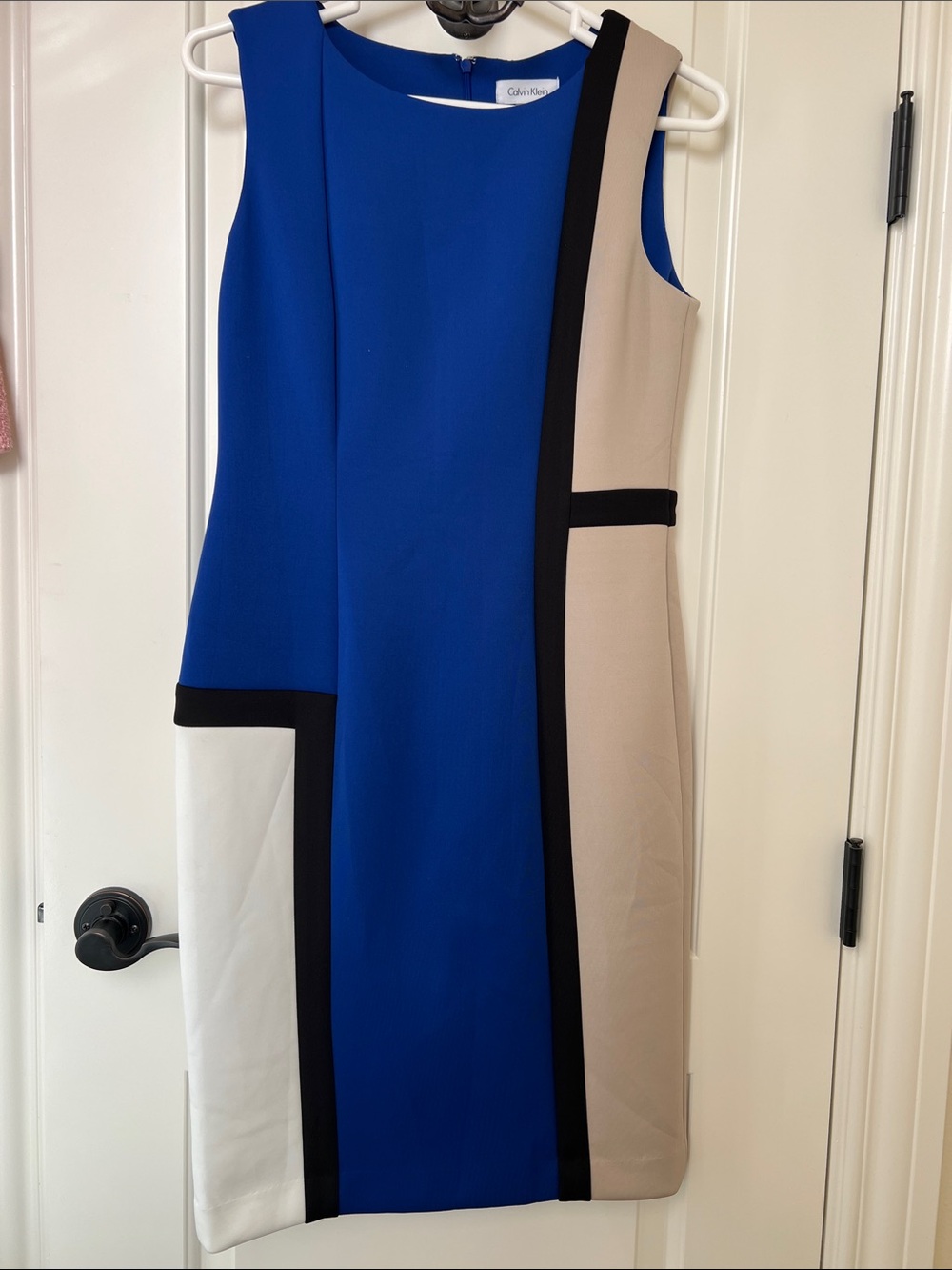 Calvin Klein Cobalt Blue, Beige & White Colorblock Sheath Dress